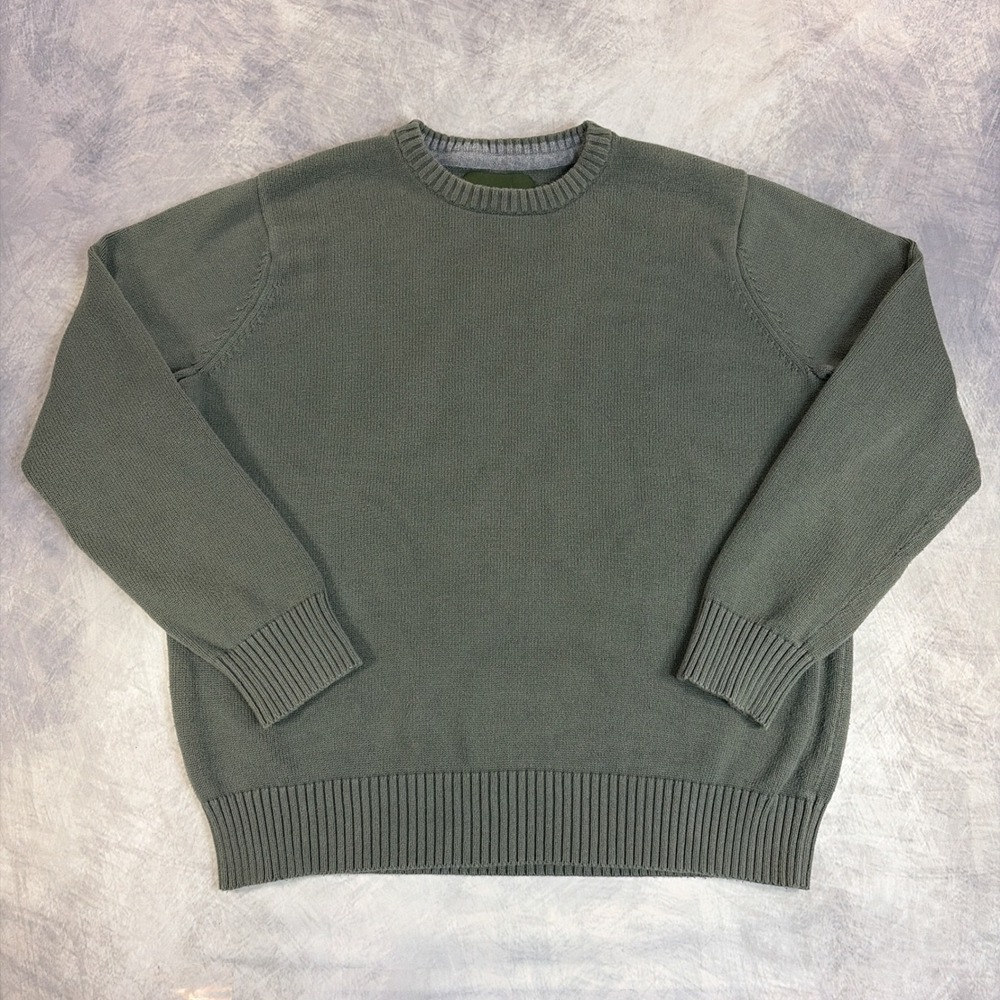 Eddie Bauer Sweater Mens XL Green Crewneck Combed Cotton Long Sleeve Pullover